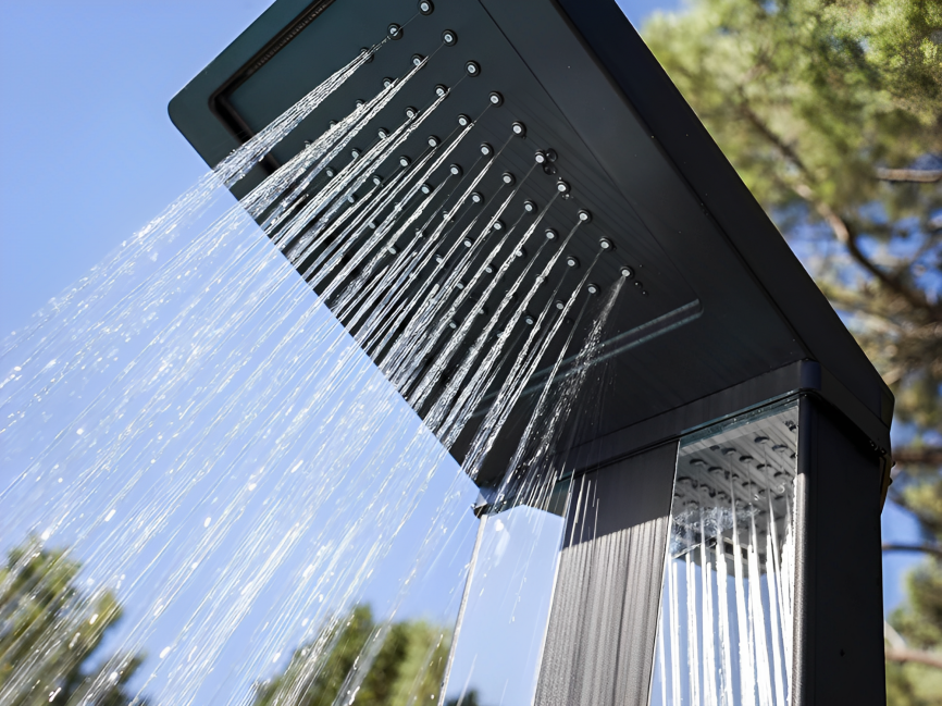 Ducha solar de aluminio premium con rociador y lavapiés 38L Gre