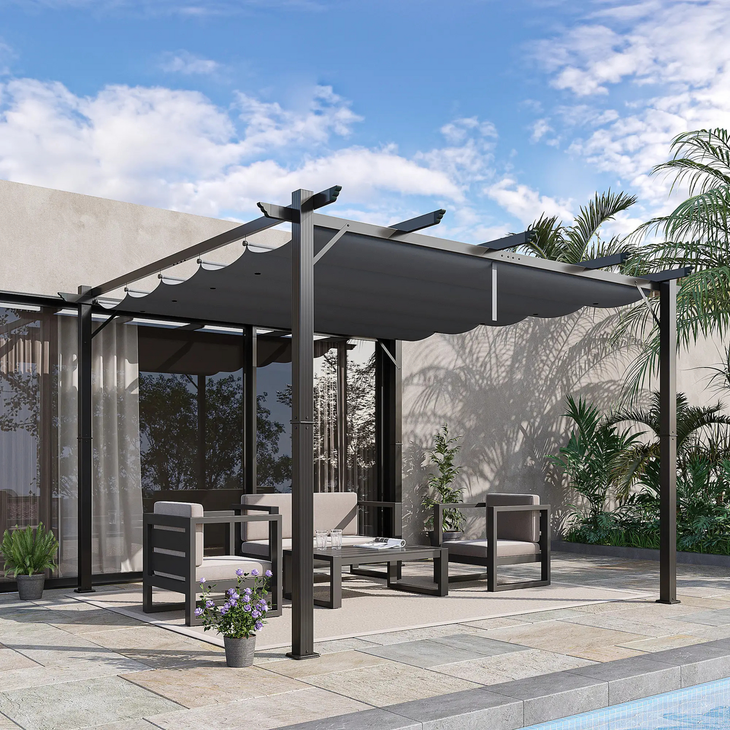 Pérgola de Jardim 3x3 com Teto Retrátil