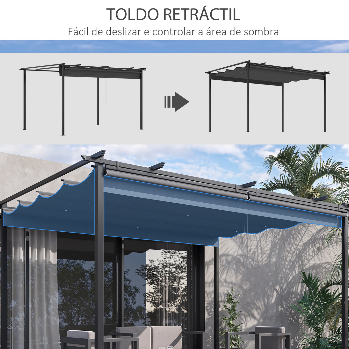 Pérgola de Jardim 3x4 com Teto Retrátil