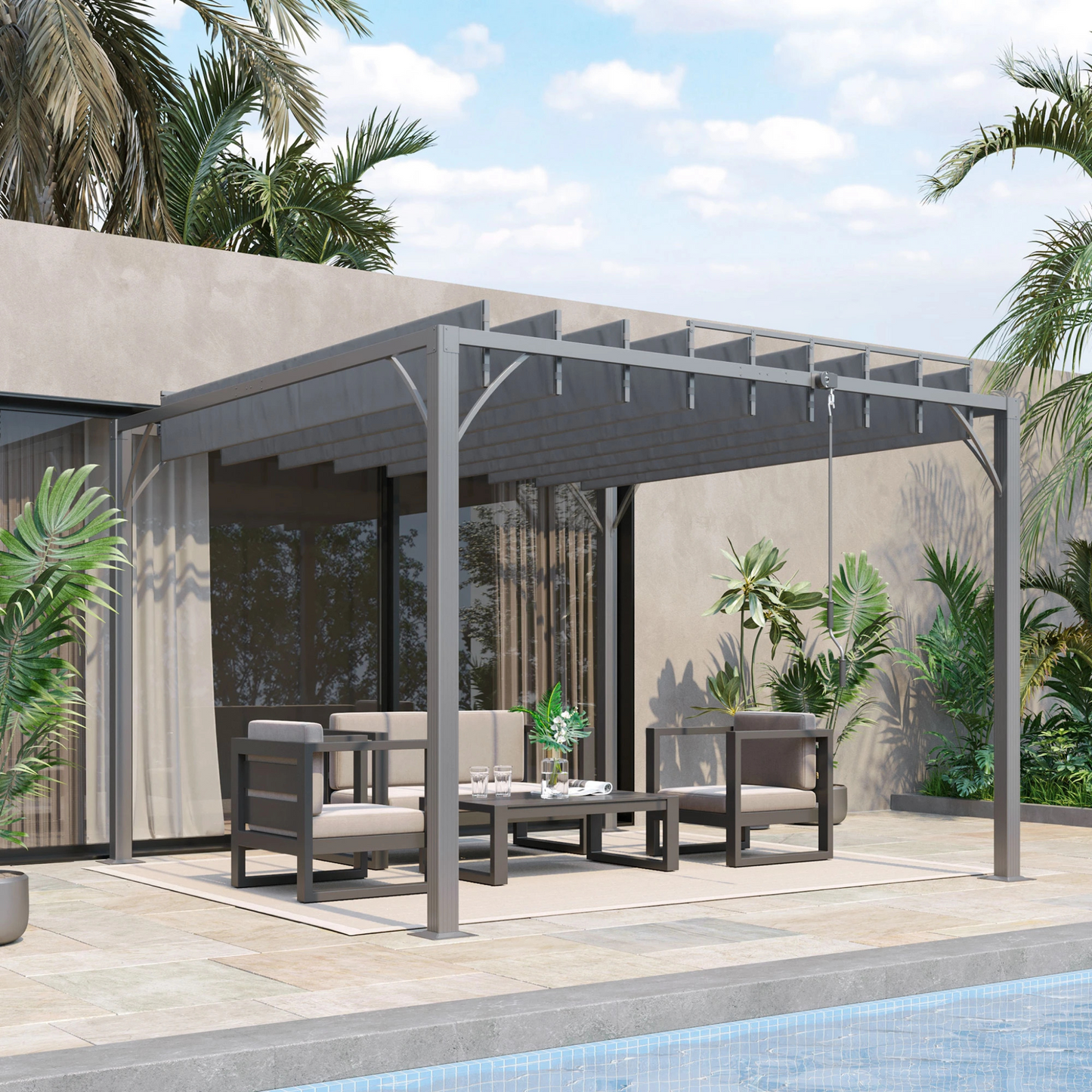 Pérgola de jardín con lamas superiores giratorias 4x3m