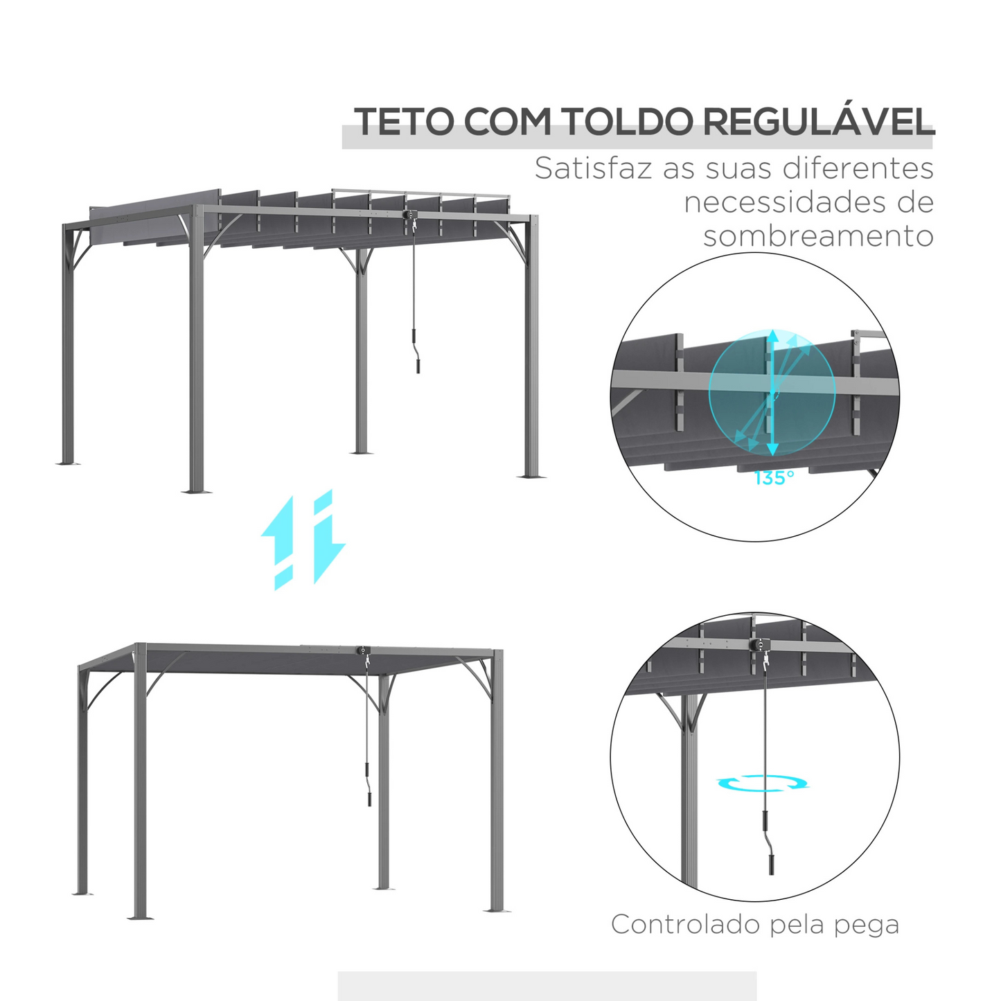 Pérgola de jardín con lamas superiores giratorias 4x3m