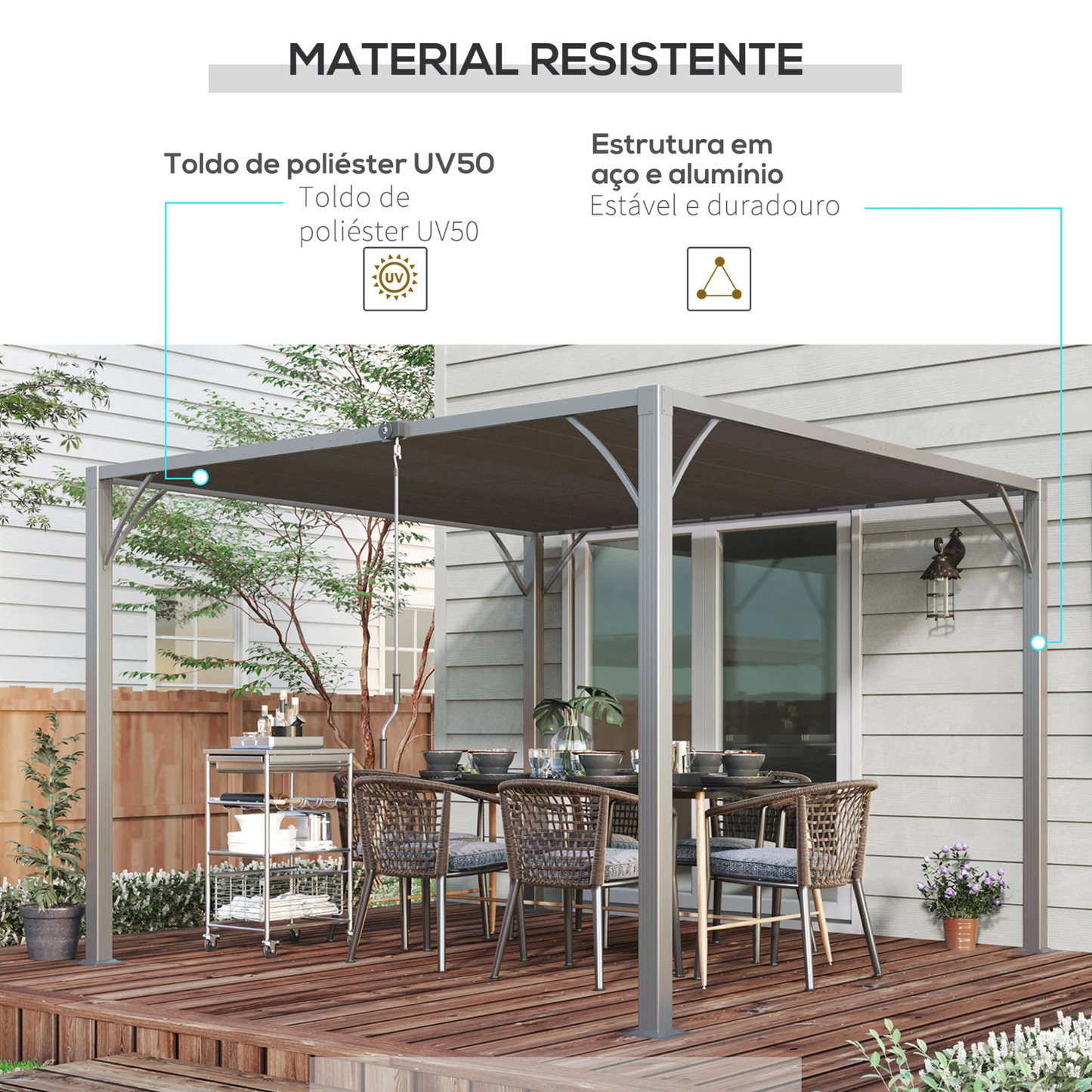 Pérgola de jardín con lamas superiores giratorias 4x3m