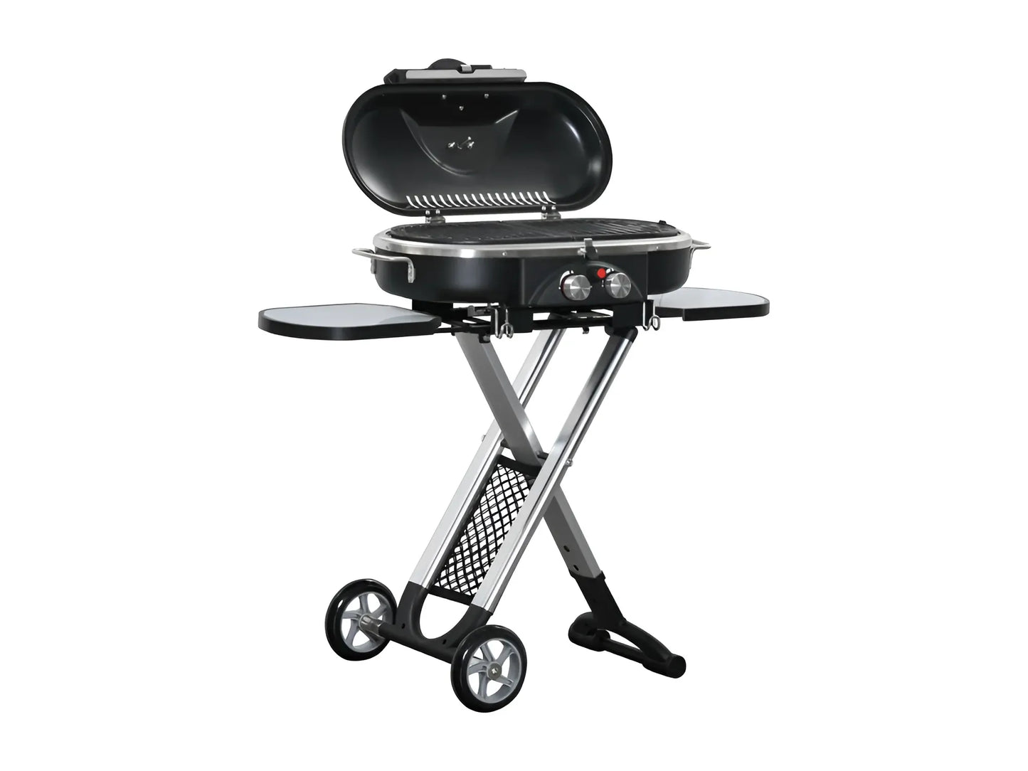 Barbacoa de gas plegable con 2 quemadores y mesas laterales + limpiador de parrilla y barbacoa