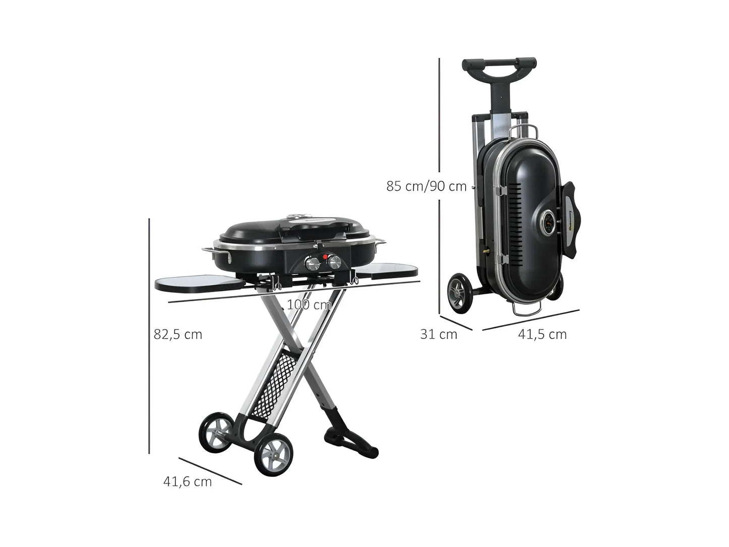 Barbacoa de gas plegable con 2 quemadores y mesas laterales + limpiador de parrilla y barbacoa