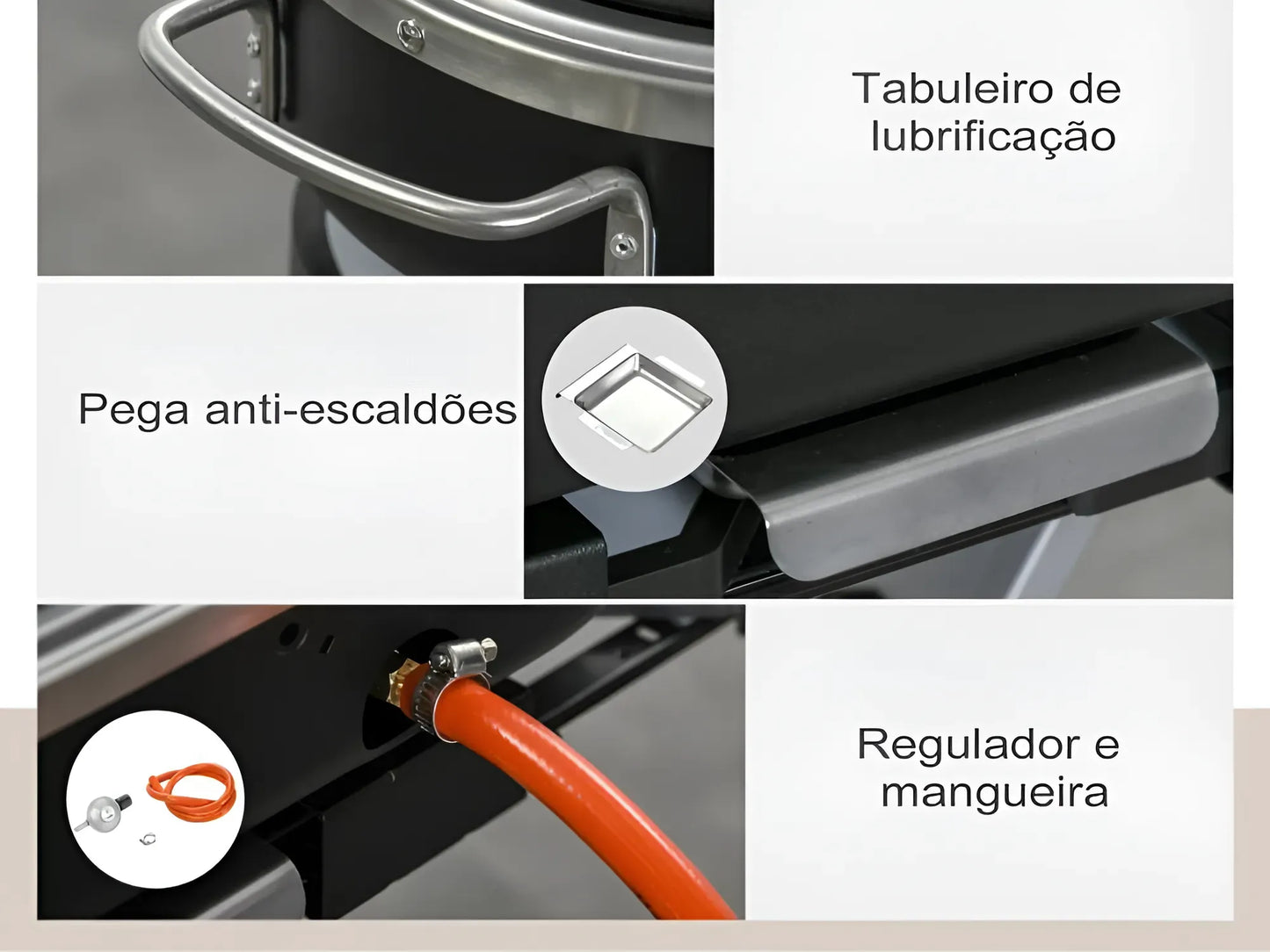 Barbacoa de gas plegable con 2 quemadores y mesas laterales + limpiador de parrilla y barbacoa