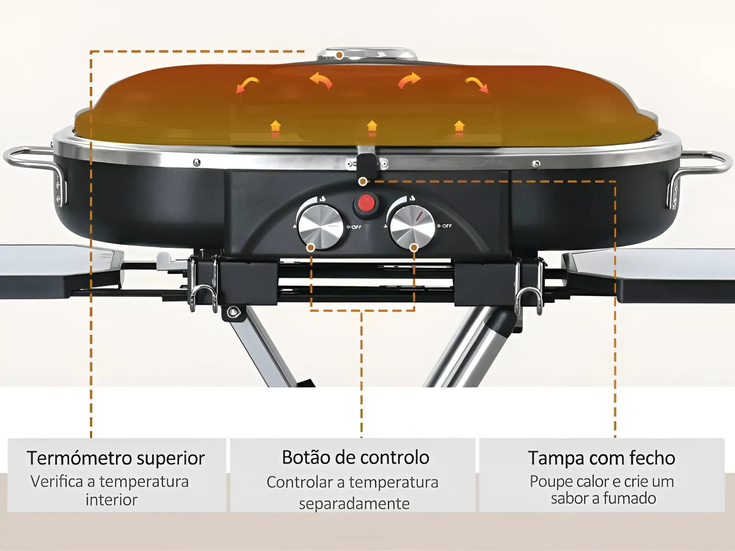Barbacoa de gas plegable con 2 quemadores y mesas laterales + limpiador de parrilla y barbacoa