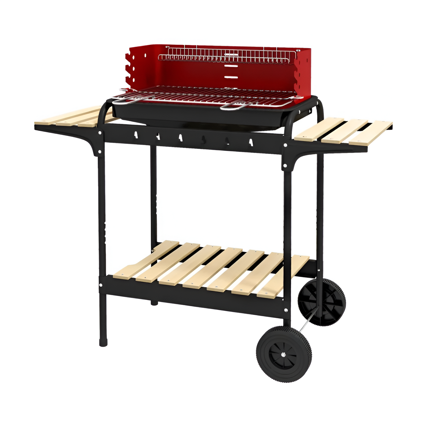 Barbecue a Carvão com Rodas Portátil com Grelha Ajustável + Limpa Grelhas e Churrasqueiras