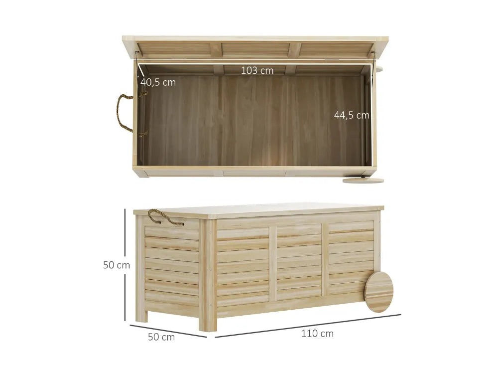 Baúl de madera impermeable para exteriores de 185 l con tapa extraíble