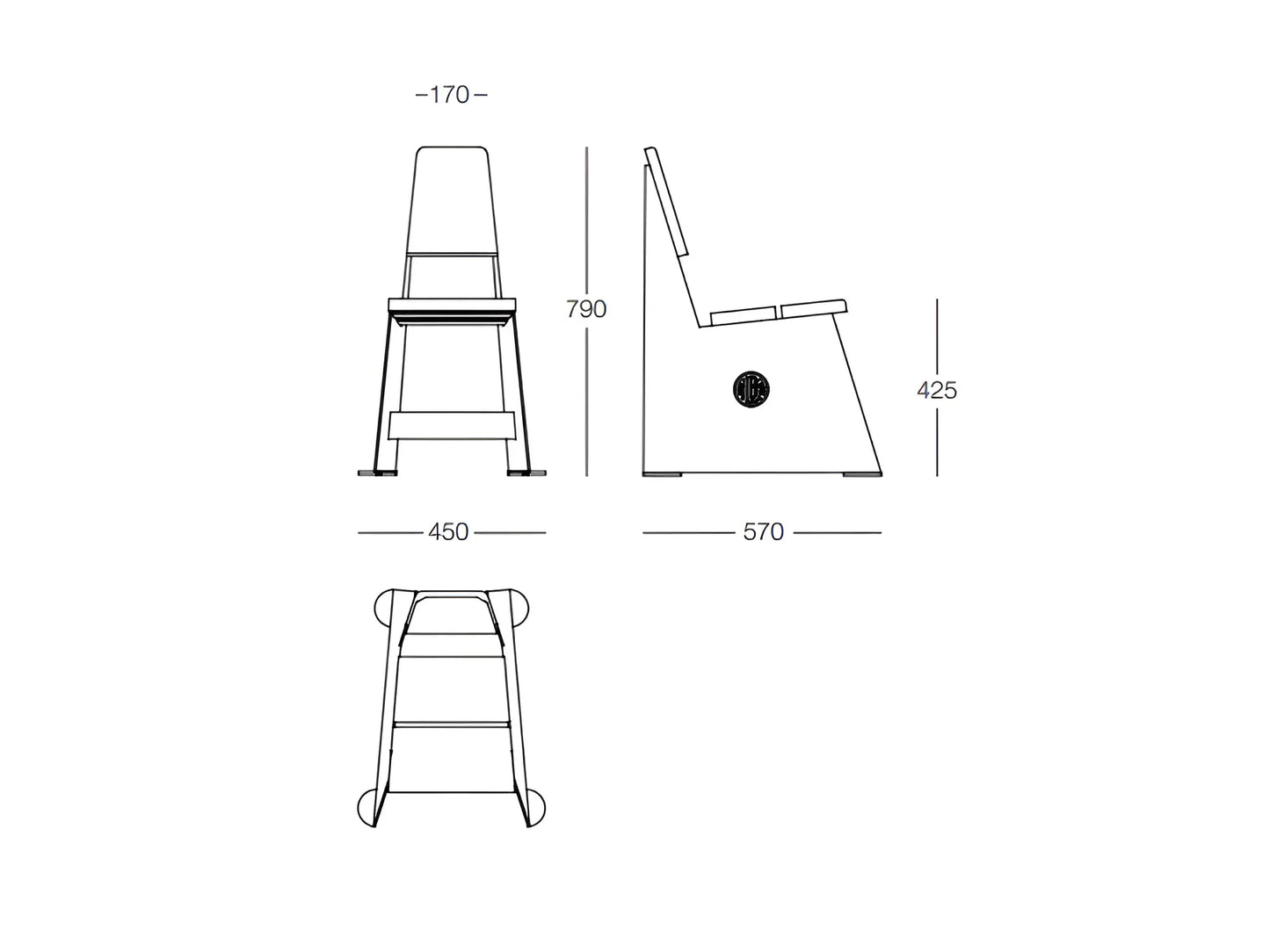 Silla ergonómica de exterior en acero corten y madera de kambala oscura