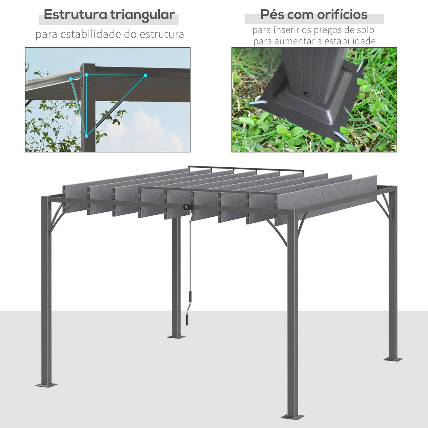 Pérgola para Jardim com Lâminas Superiores Giratórias  3x3m
