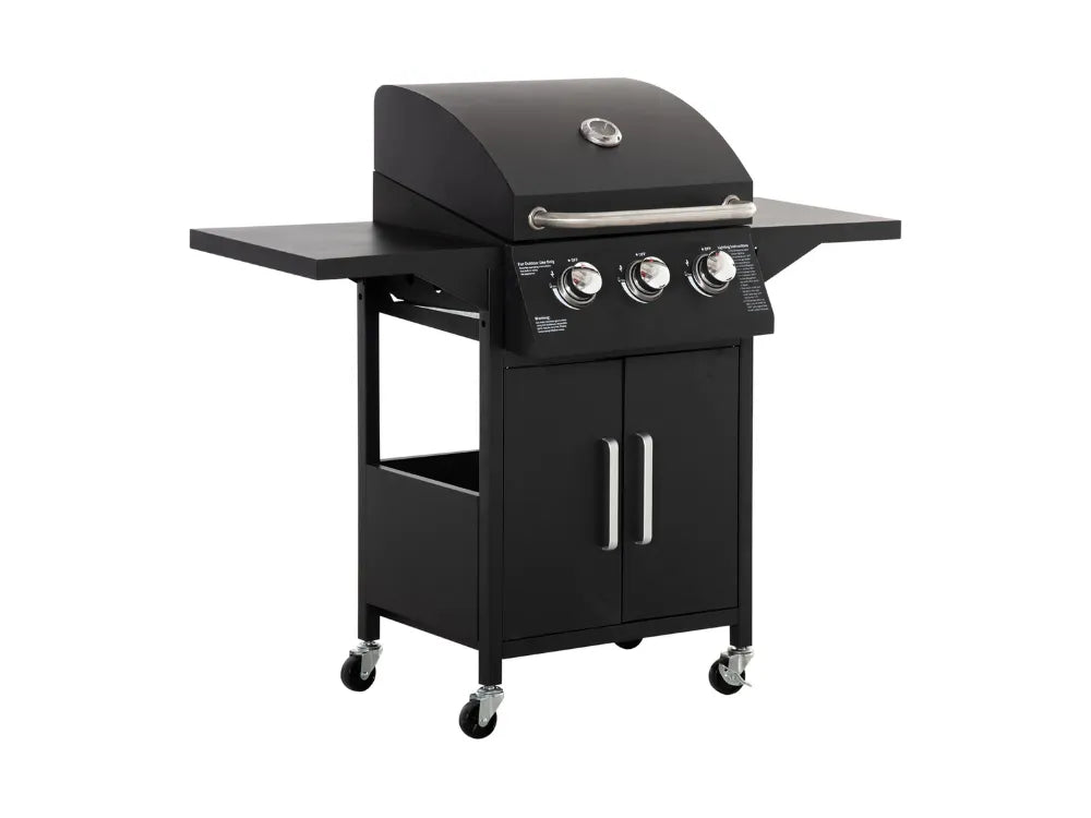 Barbecue a Gás com 3 Queimadores, Termómetro, Armazenamento e Rodas