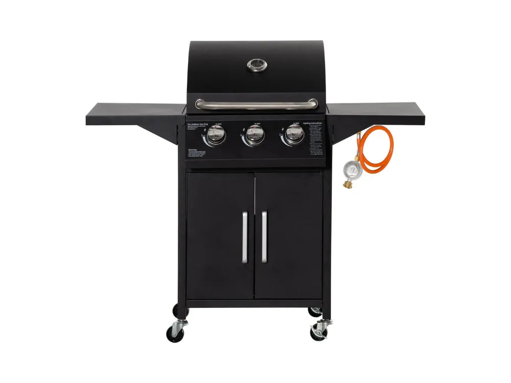 Barbecue a Gás com 3 Queimadores, Termómetro, Armazenamento e Rodas