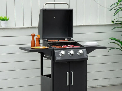 Barbecue a Gás com 3 Queimadores, Termómetro, Armazenamento e Rodas