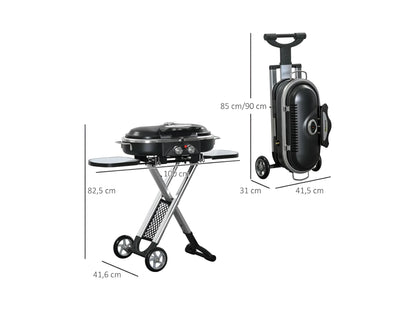 Barbacoa de gas plegable con 2 quemadores y mesas laterales + limpiador de parrilla y barbacoa
