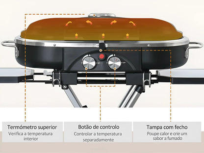 Barbacoa de gas plegable con 2 quemadores y mesas laterales + limpiador de parrilla y barbacoa