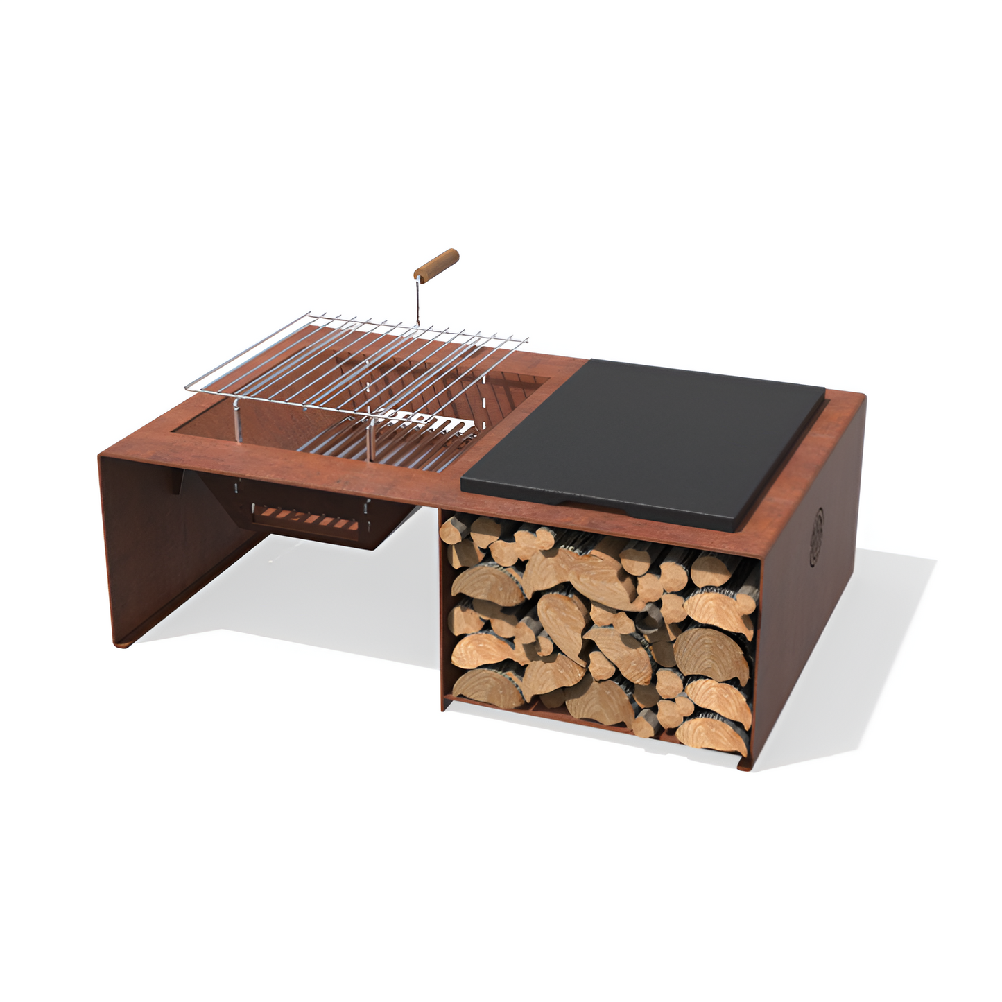 Braseiro/ Fire Pit Module c/ Grelhas Aço Corten + 4 Troncos de Queima Instantâneos