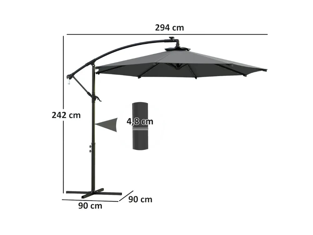 Chapéu de Sol  Ø294 cm com 32 Luzes LED Solares