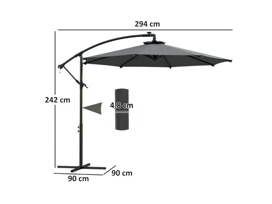 Chapéu de Sol  Ø294 cm com 32 Luzes LED Solares